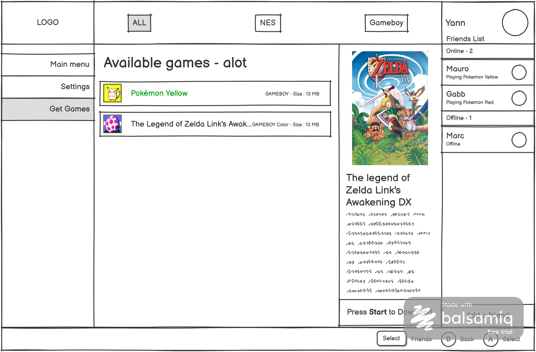 Interface mockup